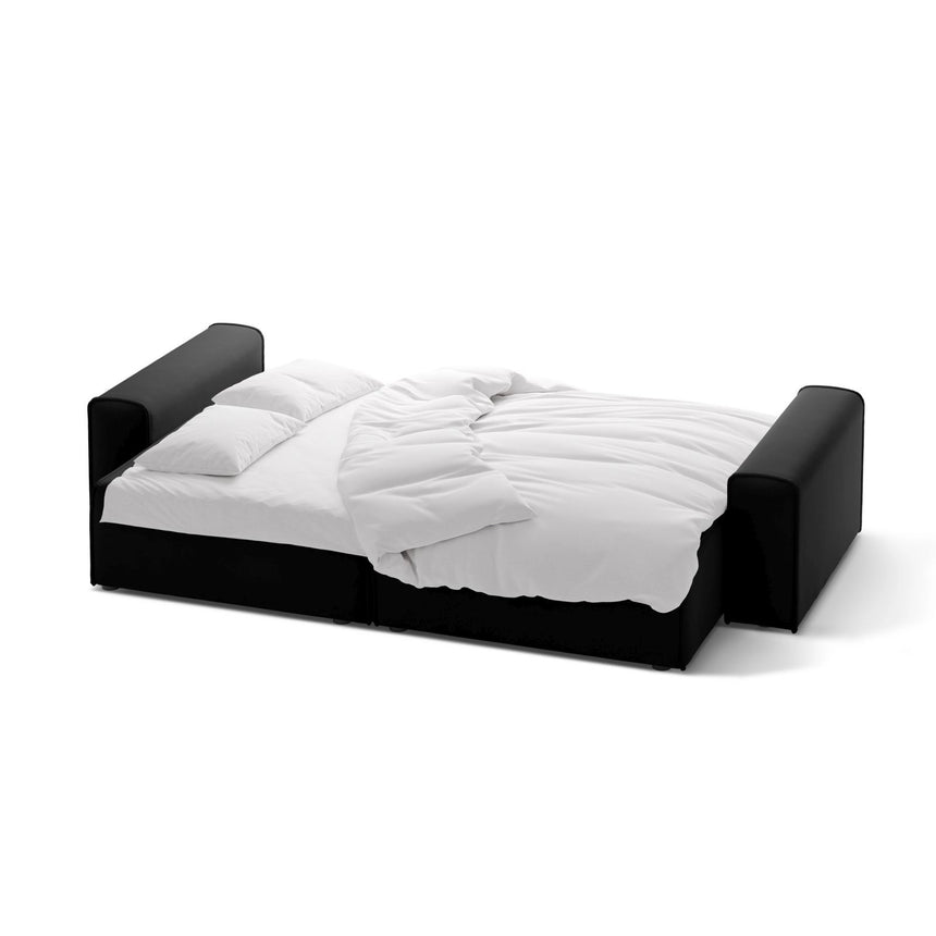Victor 3-Sitzer Sofa, ausklappbar, mit Schlaffunktion und Bettkasten, aus Samt in Schwarz (Paris Black), 246x100 cm von Micadoni – Bild 5