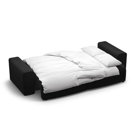 Victor 3-Sitzer Sofa, ausklappbar, mit Schlaffunktion und Bettkasten, aus Samt in Schwarz (Paris Black), 246x100 cm von Micadoni – Bild 7