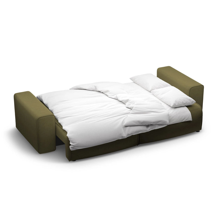Victor 3-Sitzer Sofa, ausklappbar, mit Schlaffunktion und Bettkasten, aus Strukturierter Stoff in Grün (Moly 38), 246x100 cm von Micadoni – Bild 7