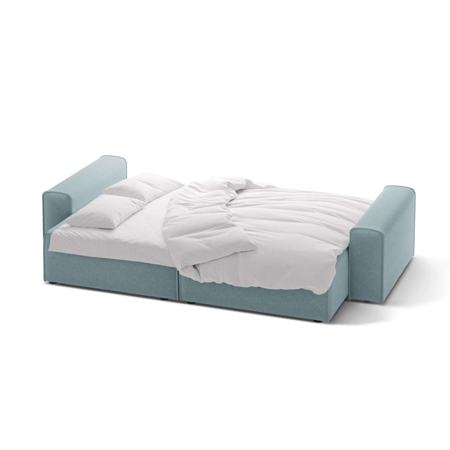 Victor 3-Sitzer Sofa, ausklappbar, mit Schlaffunktion und Bettkasten, aus Strukturierter Stoff in Hellblau (Moly 74), 246x100 cm von Micadoni – Bild 5