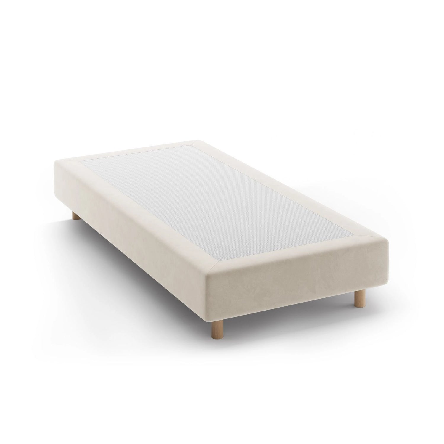 Whale Bett mit Buchenholzfüßen aus Samt in Beige (Paris Cream), 100x200 cm von Micadoni – Bild 1