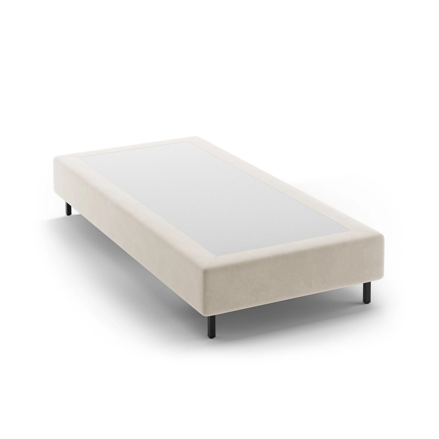Whale Bett mit schwarzen Metallfüßen aus Samt in Beige (Paris Cream), 100x200 cm von Micadoni – Bild 1