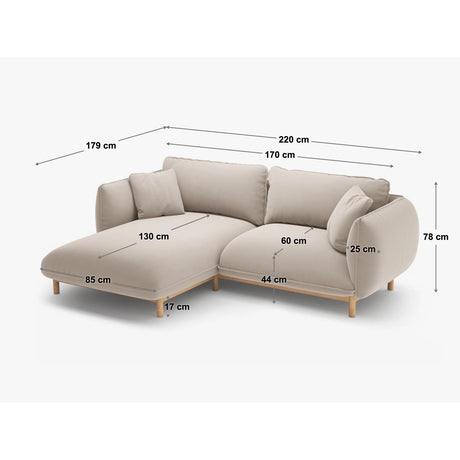 Ada Ecksofa Rechts aus Samt (Casino Taupe) in Hellbraun, 220x179 cm – Bild 2