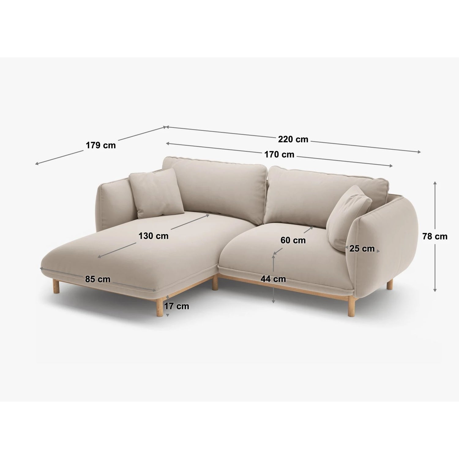 Ada Ecksofa Rechts aus Strukturierter Stoff (Wind 84) in Hellgrau, 220x179 cm – Bild 2