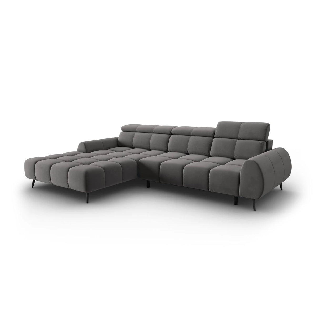 Alyse 5-Sitzer Ecksofa Links, elektrisch verstellbar, mit Bezug aus Samt (Bluvel 13) in Hellgrau, 295x188 cm – Bild 1