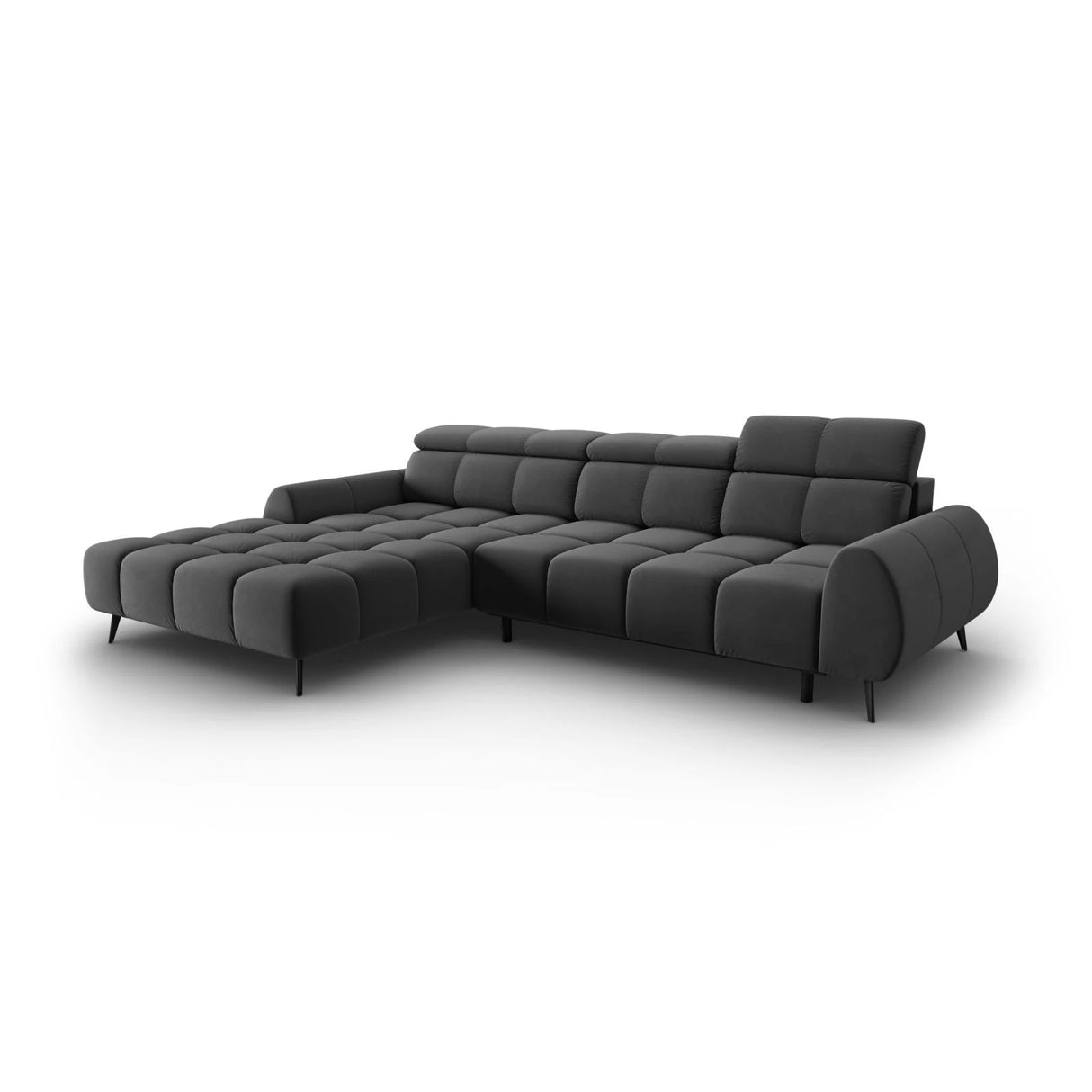 Alyse 5-Sitzer Ecksofa Links, elektrisch verstellbar, mit Bezug aus Samt (Bluvel 14) in Grau, 295x188 cm – Bild 1