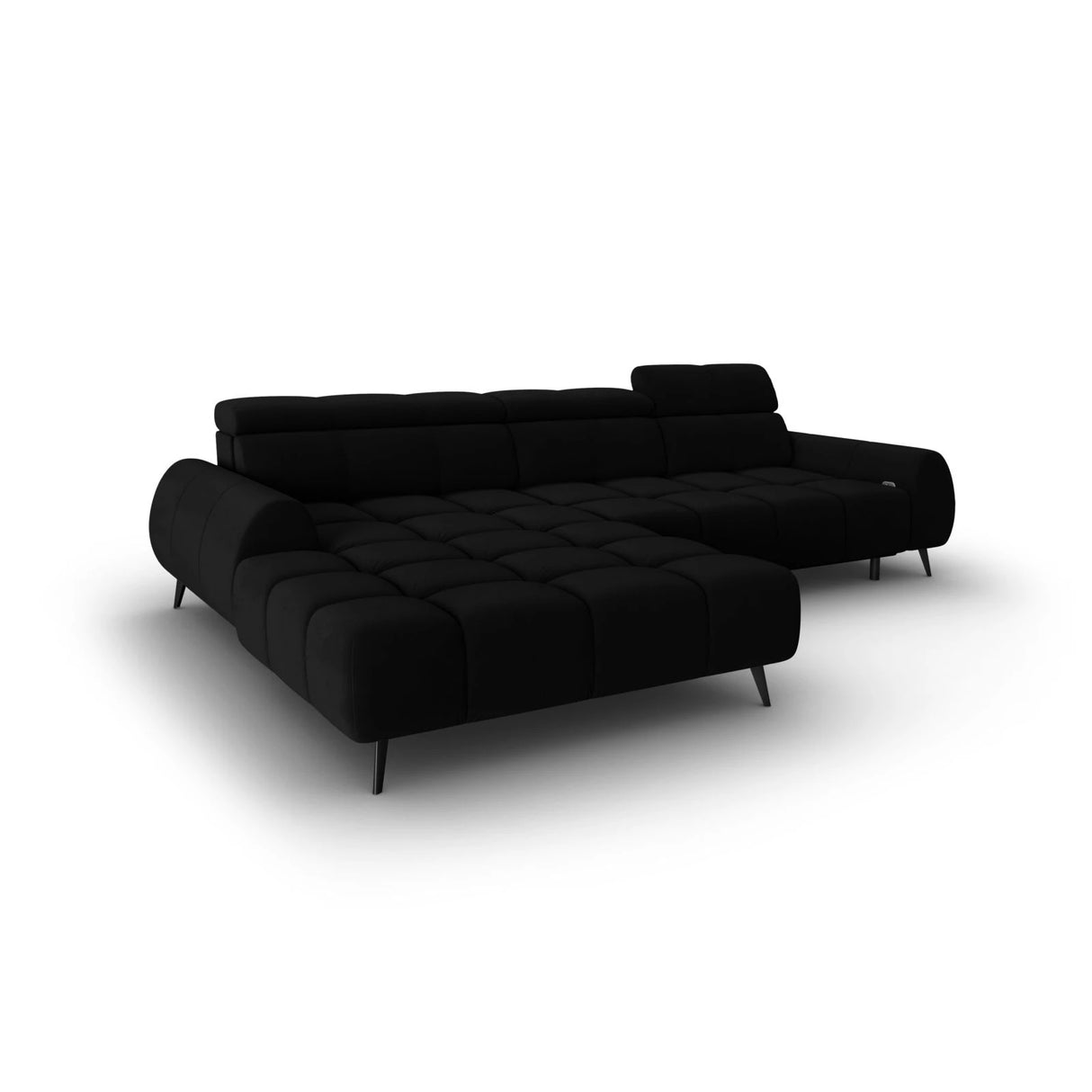 Alyse 5-Sitzer Ecksofa Links, elektrisch verstellbar, mit Bezug aus Samt (Bluvel 19) in Schwarz, 295x188 cm – Bild 5