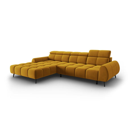Alyse 5-Sitzer Ecksofa Links, elektrisch verstellbar, mit Bezug aus Samt (Bluvel 68) in Gelb, 295x188 cm – Bild 1