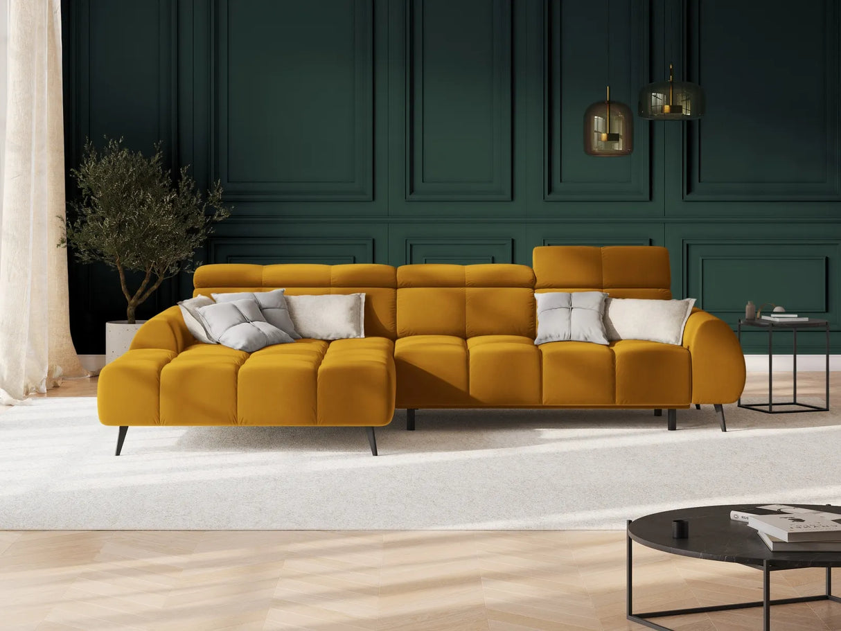 Alyse 5-Sitzer Ecksofa Links, elektrisch verstellbar, mit Bezug aus Samt (Bluvel 68) in Gelb, 295x188 cm – Bild 2