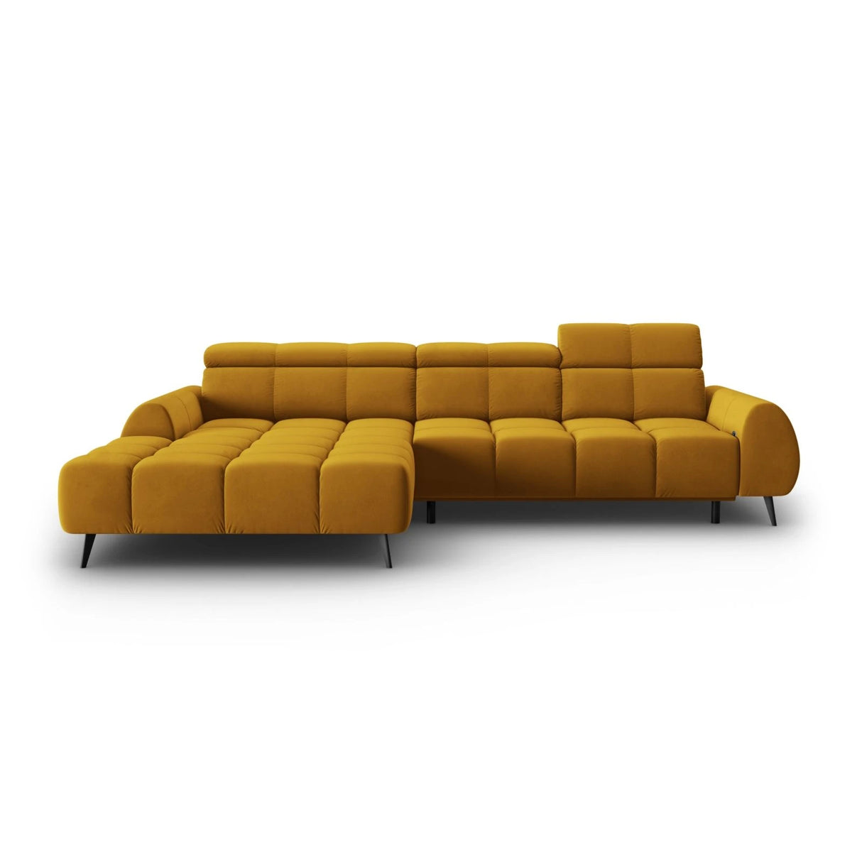 Alyse 5-Sitzer Ecksofa Links, elektrisch verstellbar, mit Bezug aus Samt (Bluvel 68) in Gelb, 295x188 cm – Bild 4