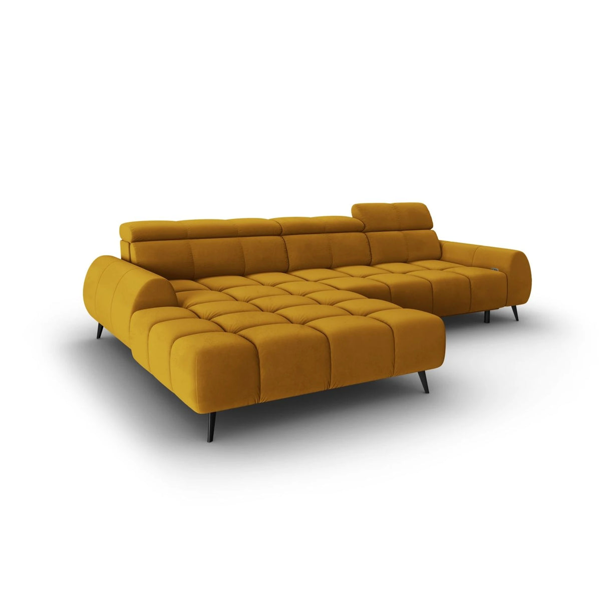 Alyse 5-Sitzer Ecksofa Links, elektrisch verstellbar, mit Bezug aus Samt (Bluvel 68) in Gelb, 295x188 cm – Bild 5