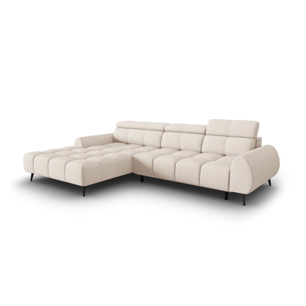 Alyse 5-Sitzer Ecksofa Links, elektrisch verstellbar, mit Bezug aus Strukturierter Stoff (Nea 23) in Leichtes Beige, 295x188 cm – Bild 1