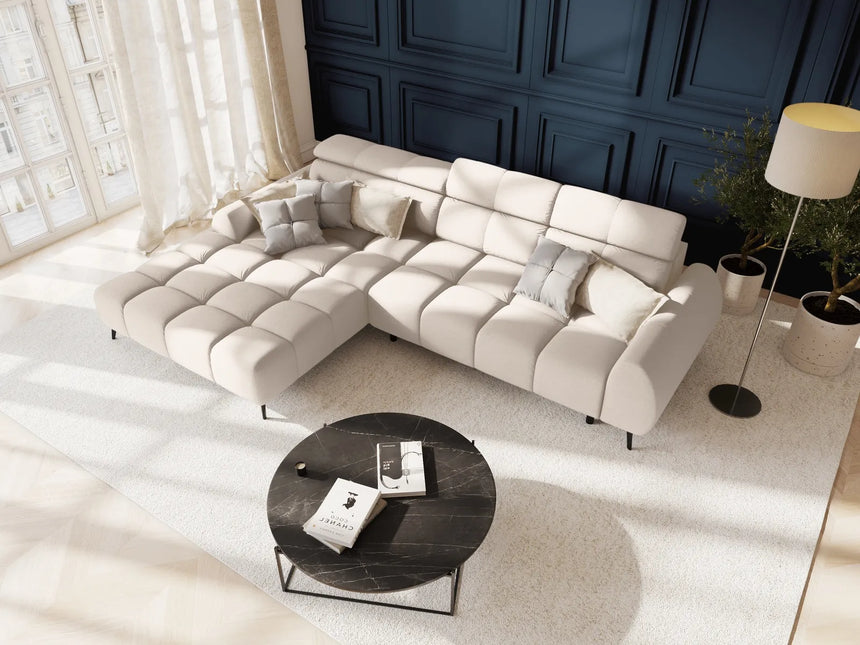 Alyse 5-Sitzer Ecksofa Links, elektrisch verstellbar, mit Bezug aus Strukturierter Stoff (Nea 23) in Leichtes Beige, 295x188 cm – Bild 2