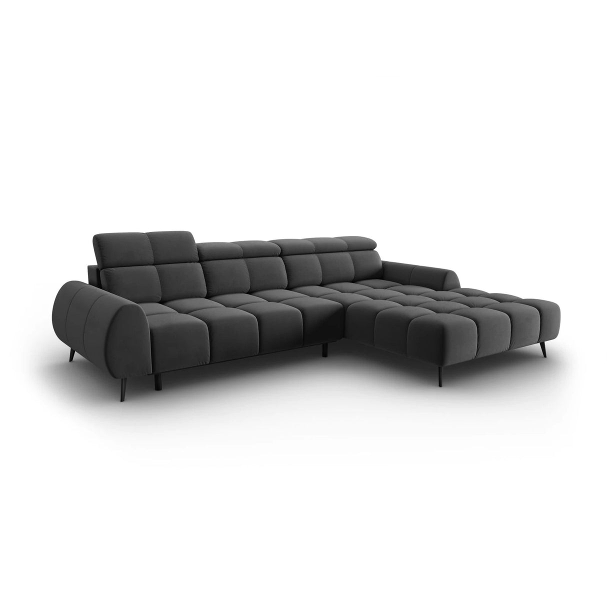 Alyse 5-Sitzer Ecksofa Rechts, elektrisch verstellbar, mit Bezug aus Samt (Bluvel 14) in Grau, 295x188 cm – Bild 1
