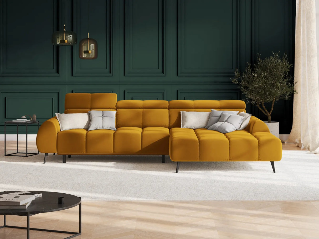 Alyse 5-Sitzer Ecksofa Rechts, elektrisch verstellbar, mit Bezug aus Samt (Bluvel 68) in Gelb, 295x188 cm – Bild 2