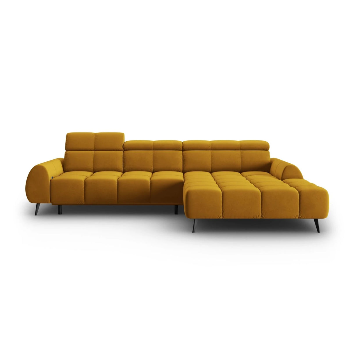 Alyse 5-Sitzer Ecksofa Rechts, elektrisch verstellbar, mit Bezug aus Samt (Bluvel 68) in Gelb, 295x188 cm – Bild 4