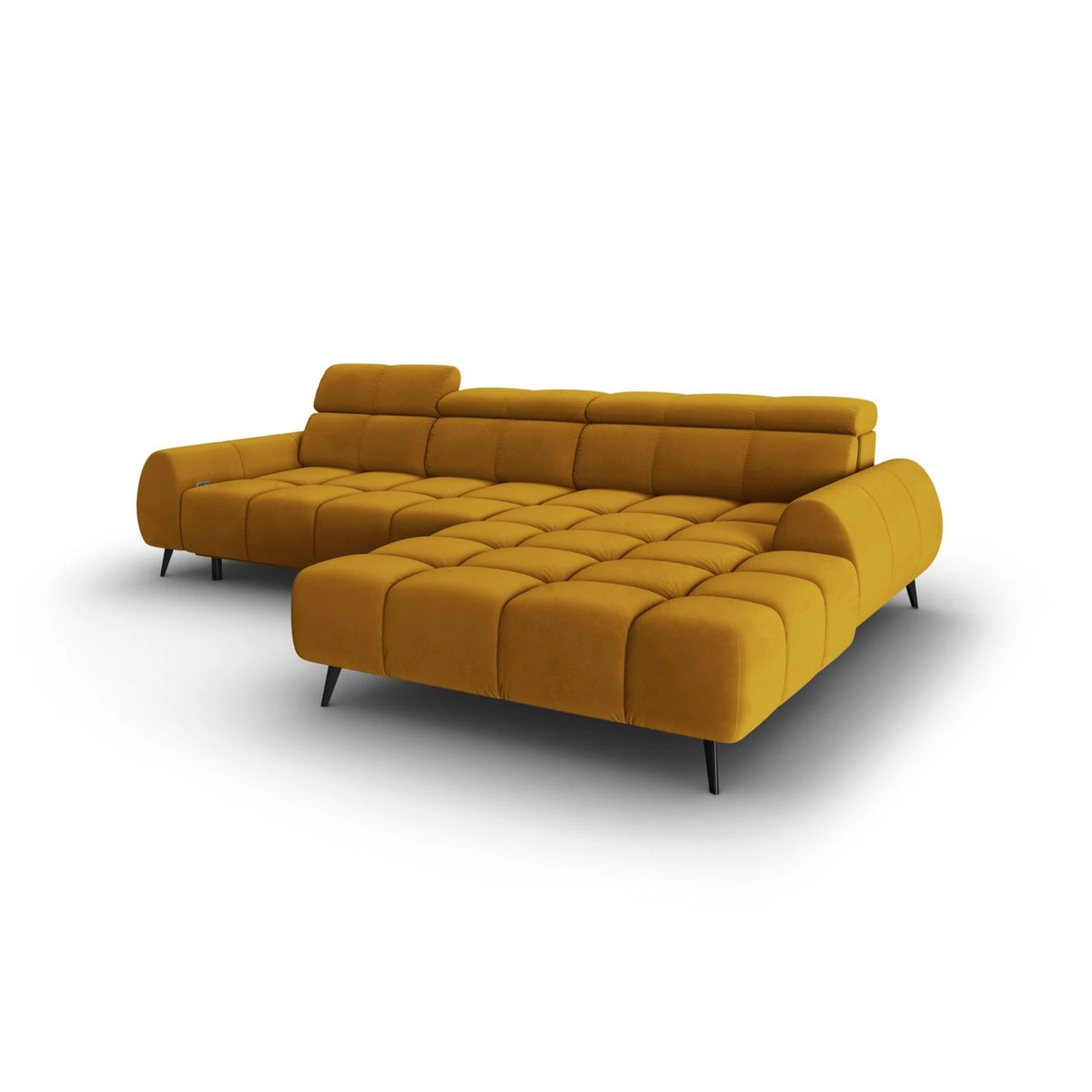 Alyse 5-Sitzer Ecksofa Rechts, elektrisch verstellbar, mit Bezug aus Samt (Bluvel 68) in Gelb, 295x188 cm – Bild 5