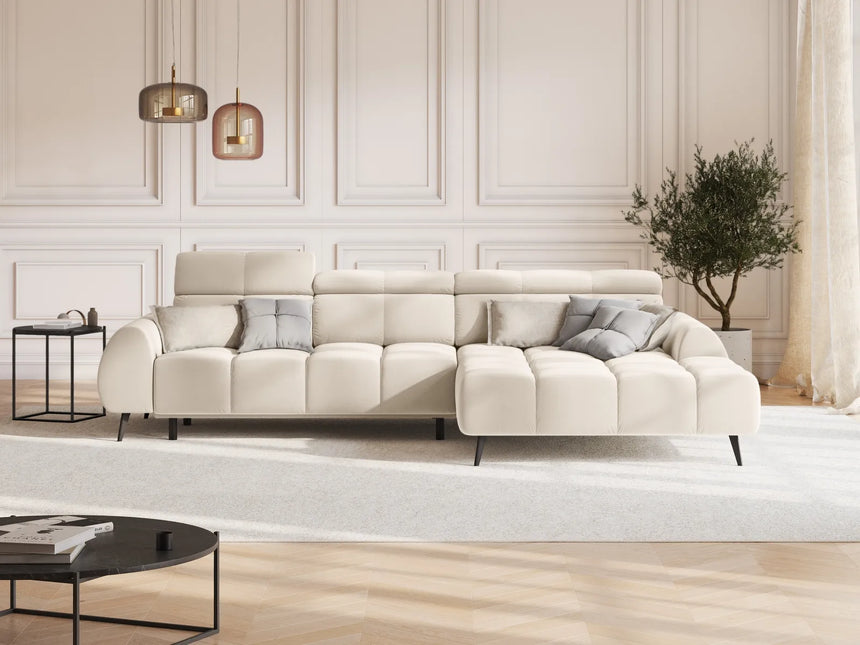 Alyse 5-Sitzer Ecksofa Rechts, elektrisch verstellbar, mit Bezug aus Samt oder Strukturstoff, 295x188 cm – Bild 2