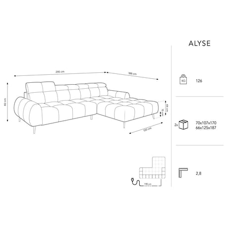 Alyse 5-Sitzer Ecksofa Rechts, elektrisch verstellbar, mit Bezug aus Strukturierter Stoff (Nea 19) in Schwarz, 295x188 cm – Bild 3