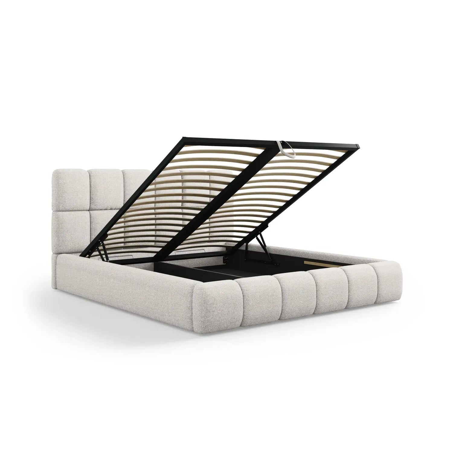 Bellis Bett mit Kopfteil und Stauraum Bezug aus Samt oder Chenille, 200x200 cm - ZEN ZONE Furniture