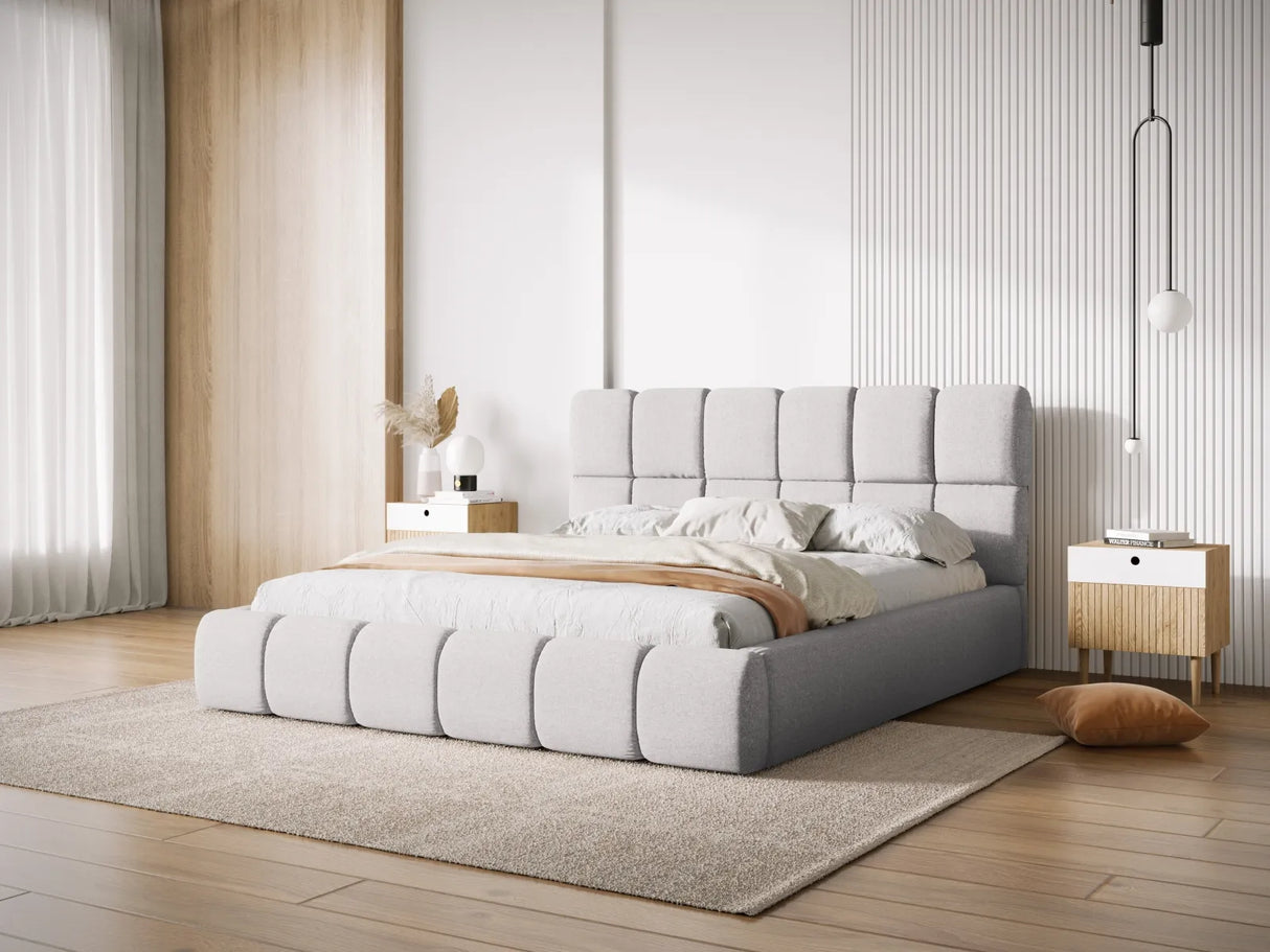 Bellis Bett mit Kopfteil und Stauraum Bezug aus Chenille (Haga06) in Hellgrau, 160x200 cm – Bild 7