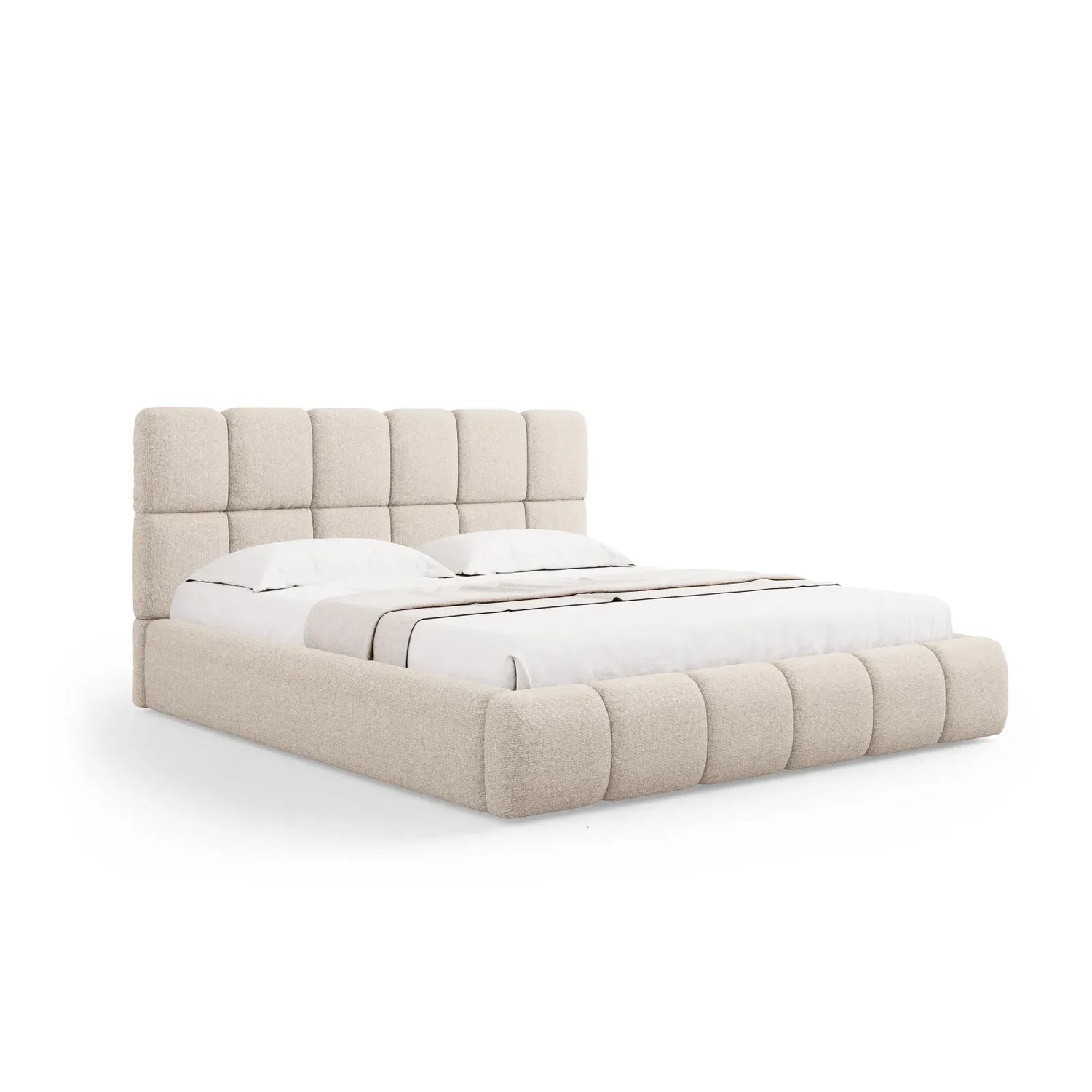 Bellis Bett mit Kopfteil und Stauraum Bezug aus Samt oder Chenille, 200x200 cm - ZEN ZONE Furniture