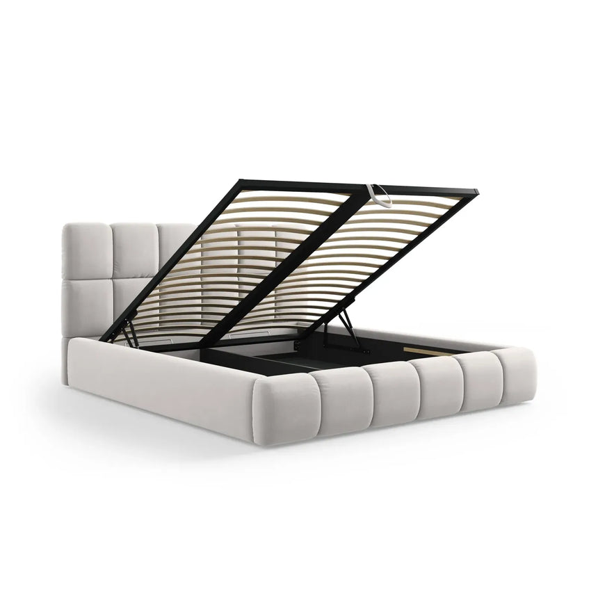 Bellis Bett mit Kopfteil und Stauraum Bezug aus Samt oder Chenille, 200x200 cm - ZEN ZONE Furniture