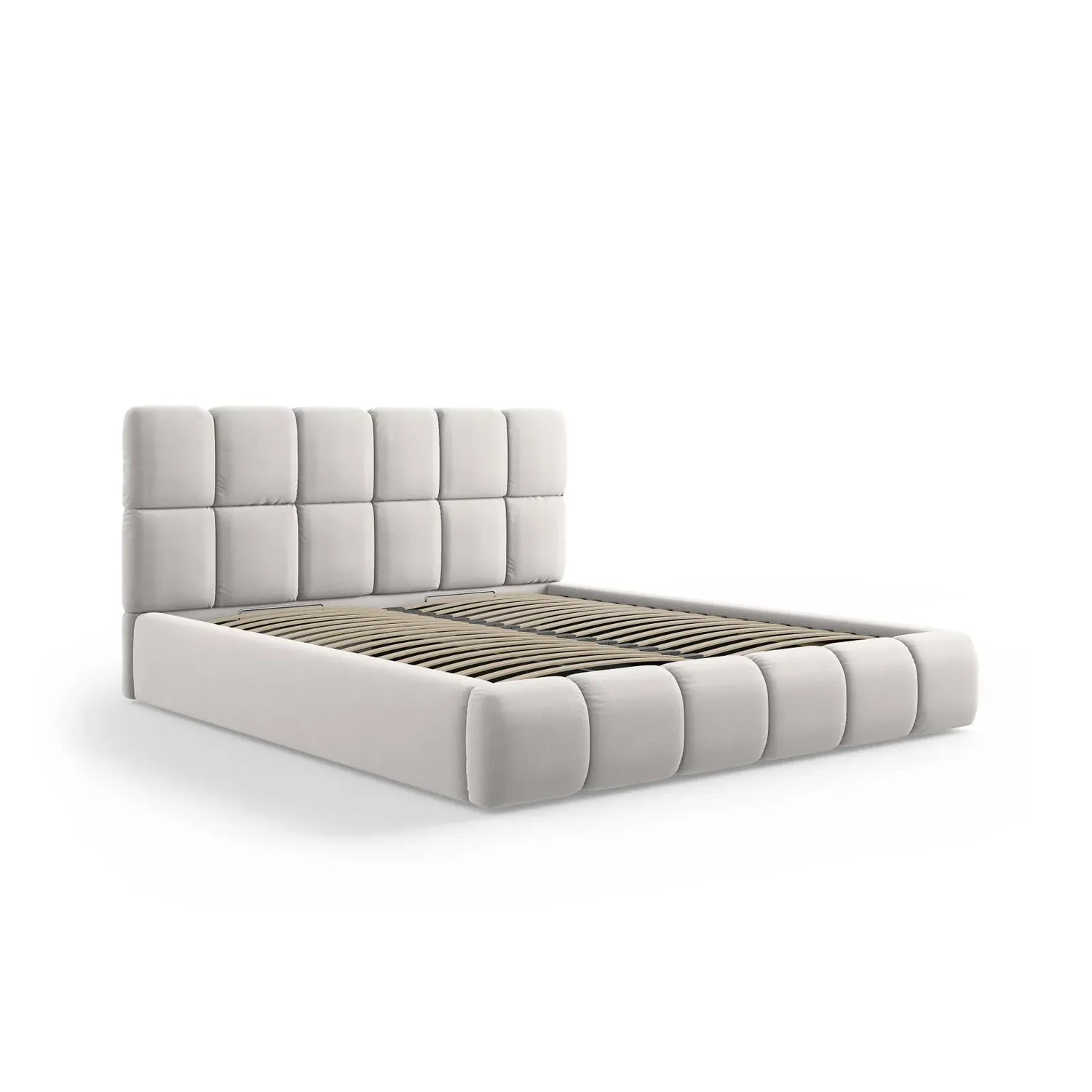 Bellis Bett mit Kopfteil und Stauraum Bezug aus Samt oder Chenille, 200x200 cm - ZEN ZONE Furniture