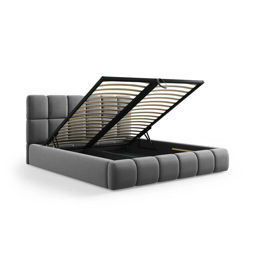 Bellis Bett mit Kopfteil und Stauraum Bezug aus Samt oder Chenille, 200x200 cm - ZEN ZONE Furniture