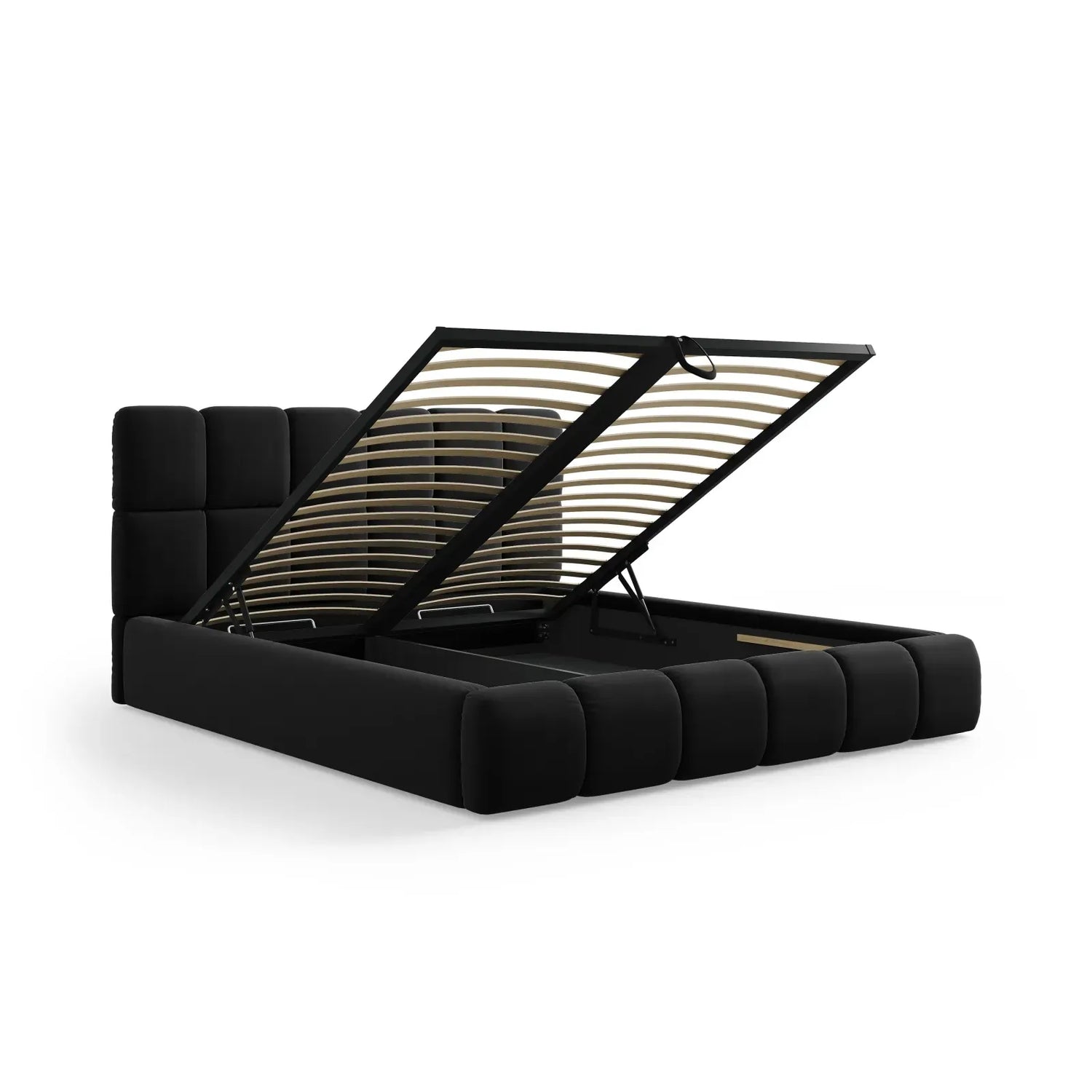 Bellis Bett mit Kopfteil und Stauraum Bezug aus Samt oder Chenille, 200x200 cm - ZEN ZONE Furniture