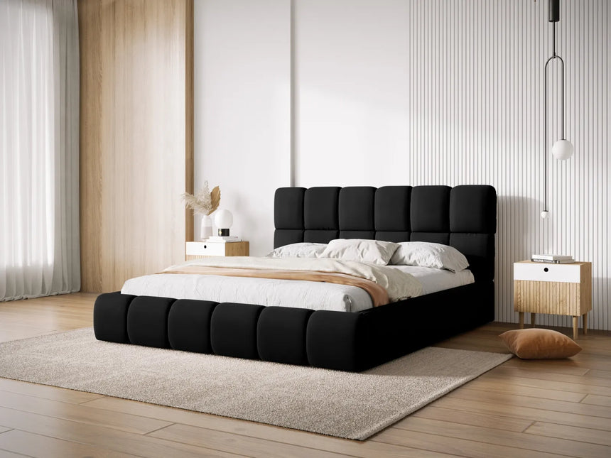 Bellis Bett mit Kopfteil und Stauraum Bezug aus Samt (Blu19) in Schwarz, 200x200 cm – Bild 7