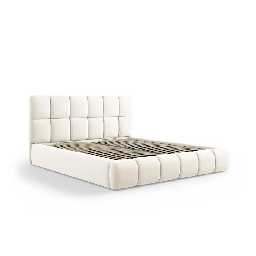 Bellis Bett mit Kopfteil und Stauraum Bezug aus Samt oder Chenille, 200x200 cm - ZEN ZONE Furniture