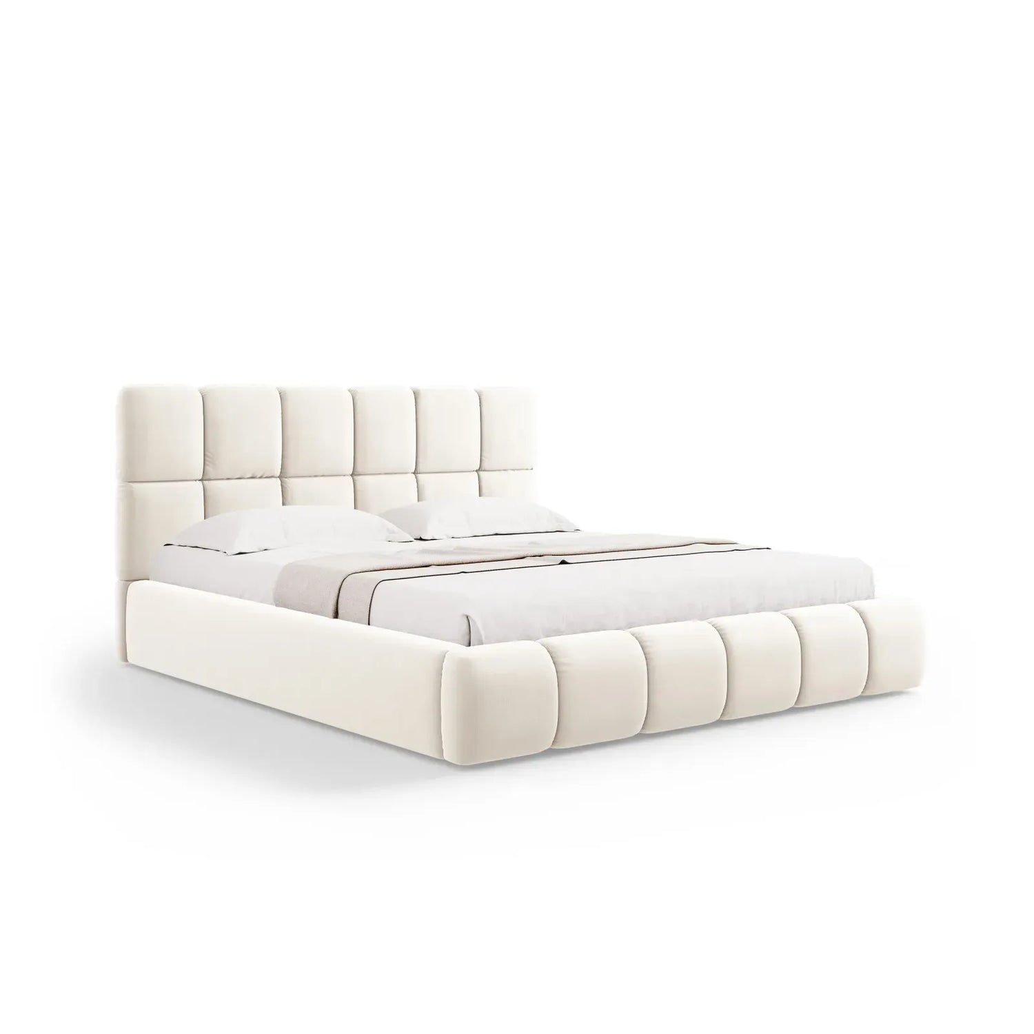 Bellis Bett mit Kopfteil und Stauraum Bezug aus Samt oder Chenille, 200x200 cm - ZEN ZONE Furniture