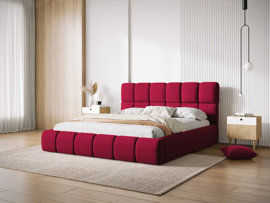 Bellis Bett mit Kopfteil und Stauraum Bezug aus Samt (Blu59) in Rot, 200x200 cm – Bild 2