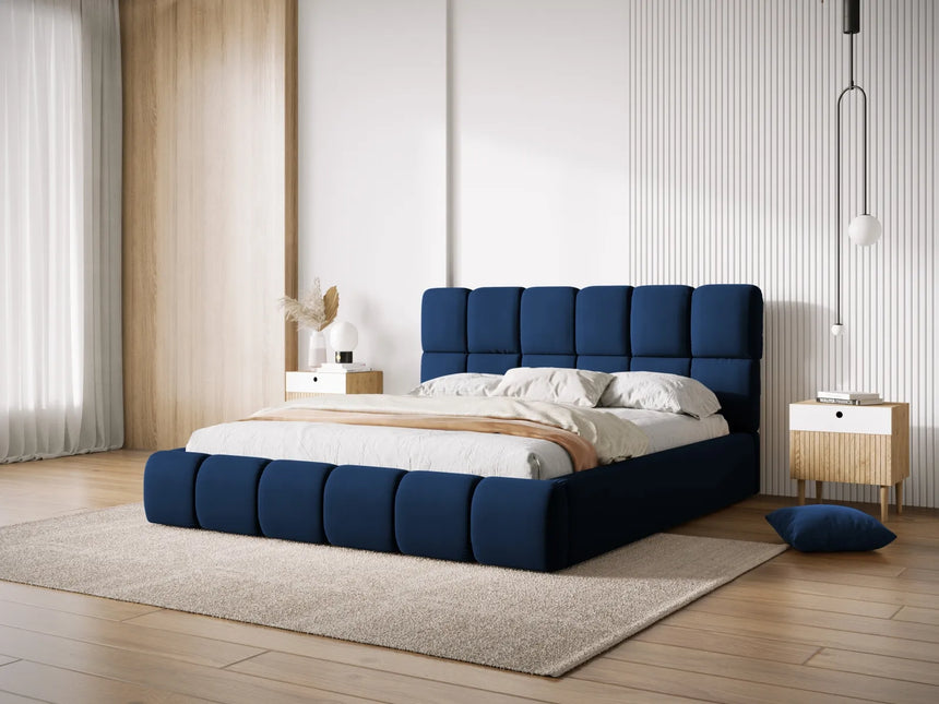 Bellis Bett mit Kopfteil und Stauraum Bezug aus Samt (Blu86) in Königsblau, 200x200 cm – Bild 7