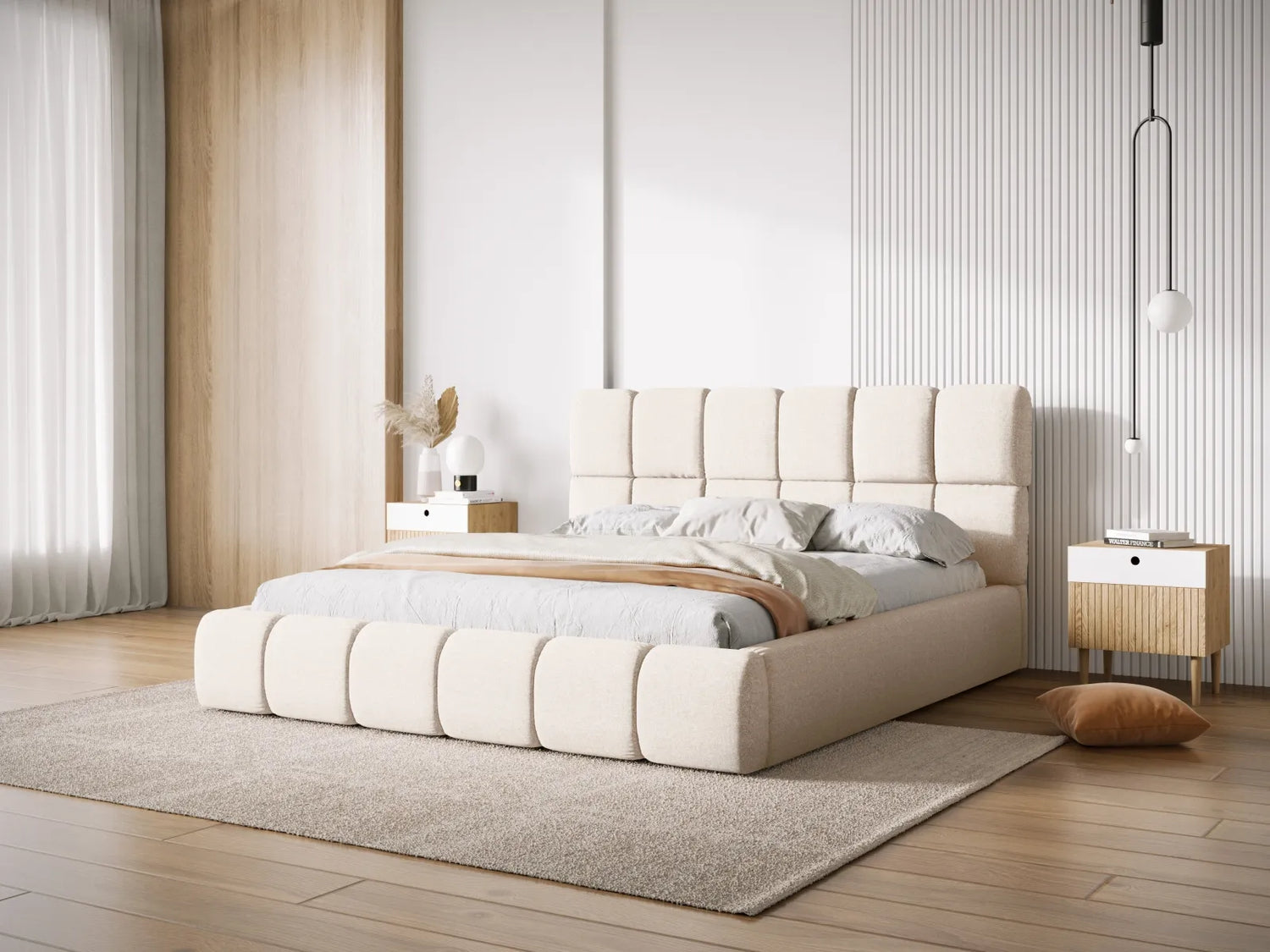 Bellis Bett mit Kopfteil und Stauraum Bezug aus Samt oder Chenille, 200x200 cm – Bild 6