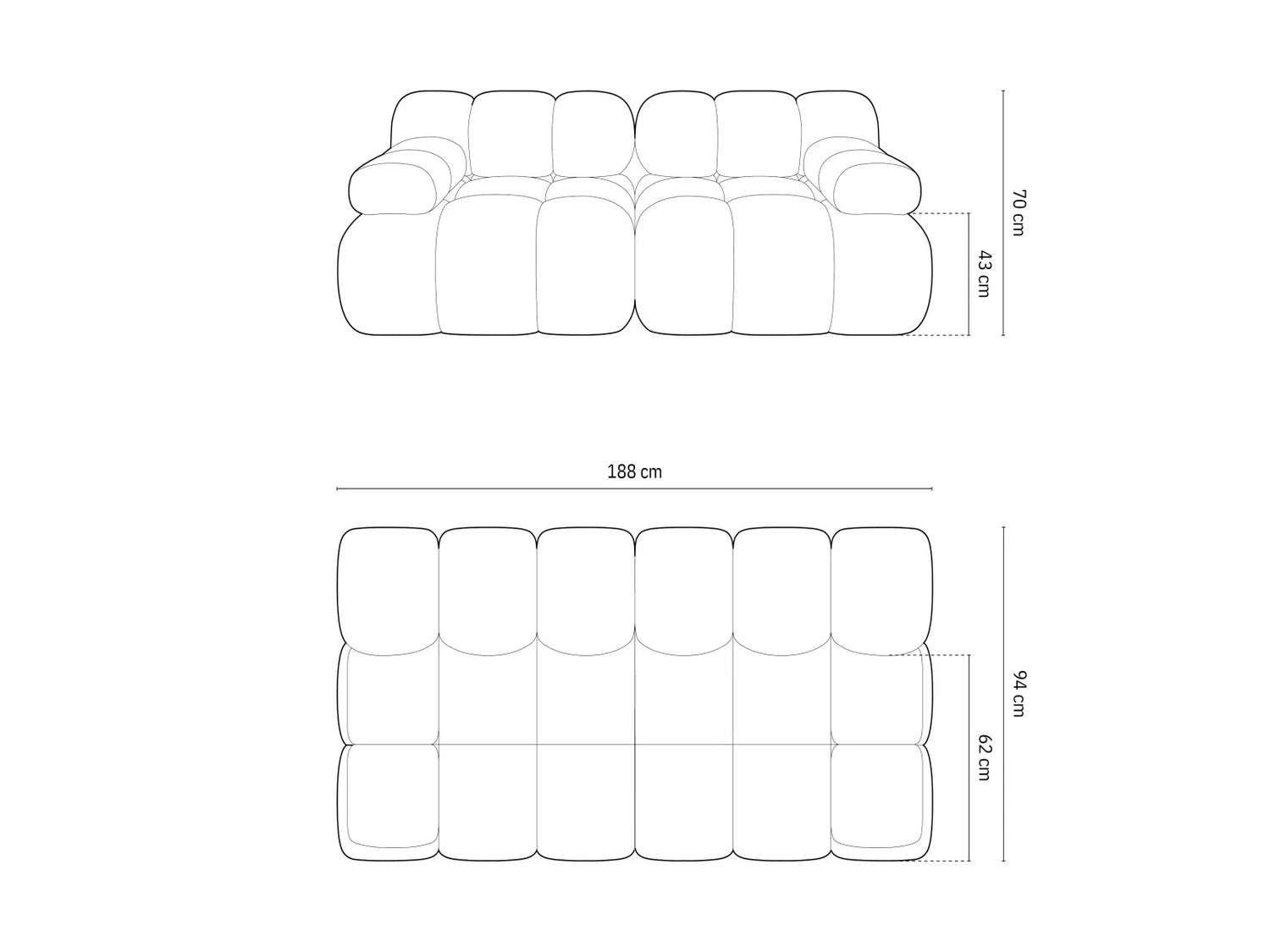Bellis Modulares 2-Sitzer Sofa 188 cm mit Samt-Bezug (Blu40) in Cappuccino – Bild 3