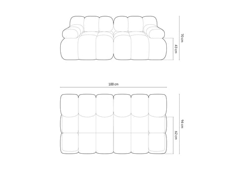 Bellis Modulares 2-Sitzer Sofa 188 cm mit Samt-Bezug (Blu85) in Türkis – Bild 7