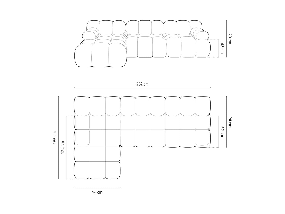 Bellis Modulares 4-Sitzer Sofa Chaise Longue Links mit Samtbezug oder 3D-Stoff, 282 cm – Bild 7