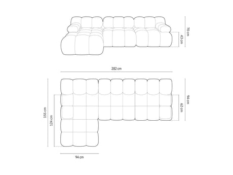 Bellis Modulares 4-Sitzer Sofa Chaise Longue Links mit Samtbezug oder 3D-Stoff, 282 cm – Bild 7