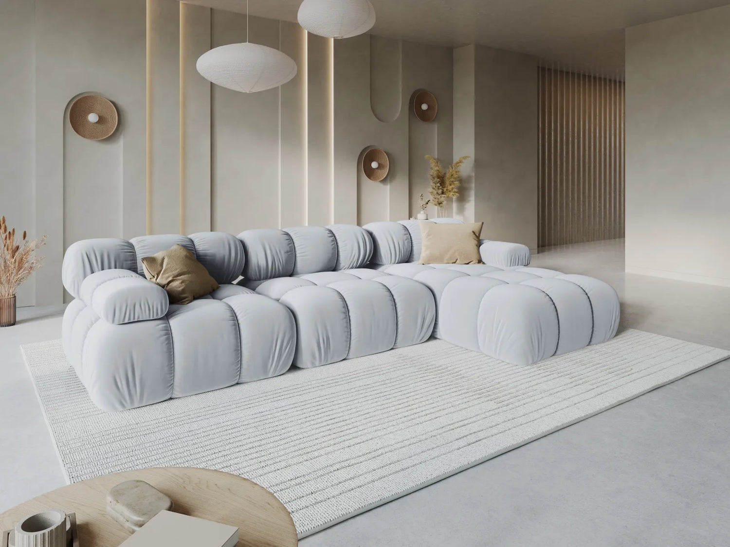 Bellis Modulares 4-Sitzer Sofa Chaise Longue Rechts mit Samt-Stoff (Blu06) in Hellblau, 282 cm – Bild 2