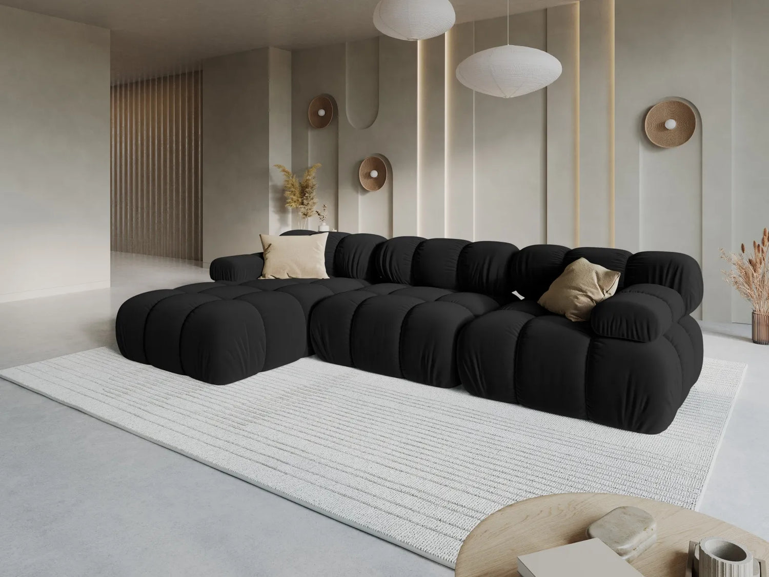 Bellis Modulares 4-Sitzer Sofa Chaise Longue Rechts mit Samt-Stoff (Blu19) in Schwarz, 282 cm – Bild 9