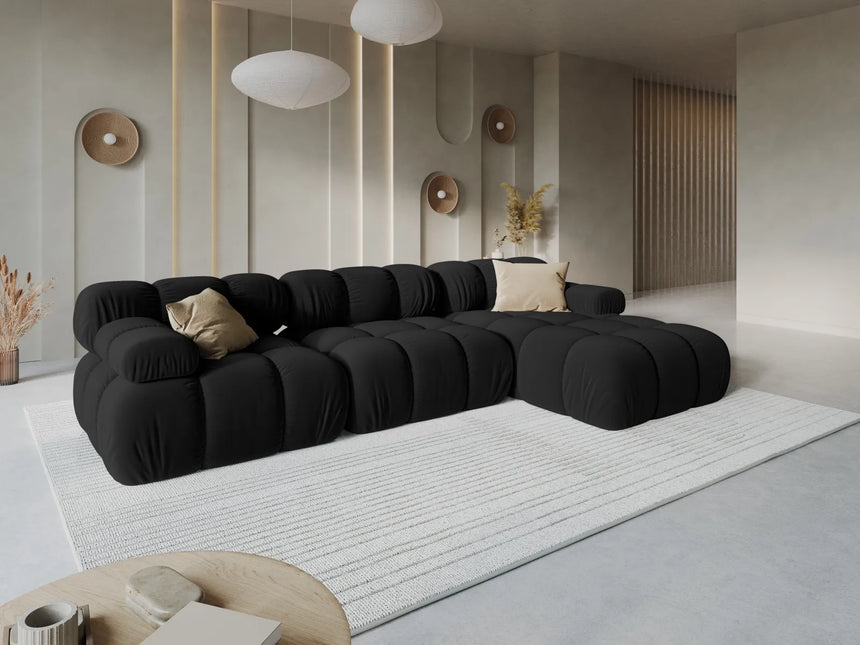 Bellis Modulares 4-Sitzer Sofa Chaise Longue Rechts mit Samt-Stoff (Blu19) in Schwarz, 282 cm – Bild 9
