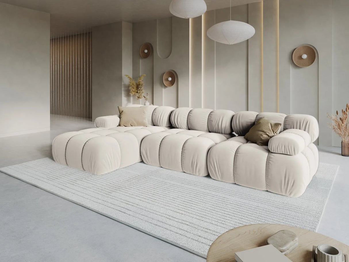 Bellis Modulares 4-Sitzer Sofa Chaise Longue Rechts mit Samt-Stoff (Blu30) in Dunkelbeige, 282 cm – Bild 9