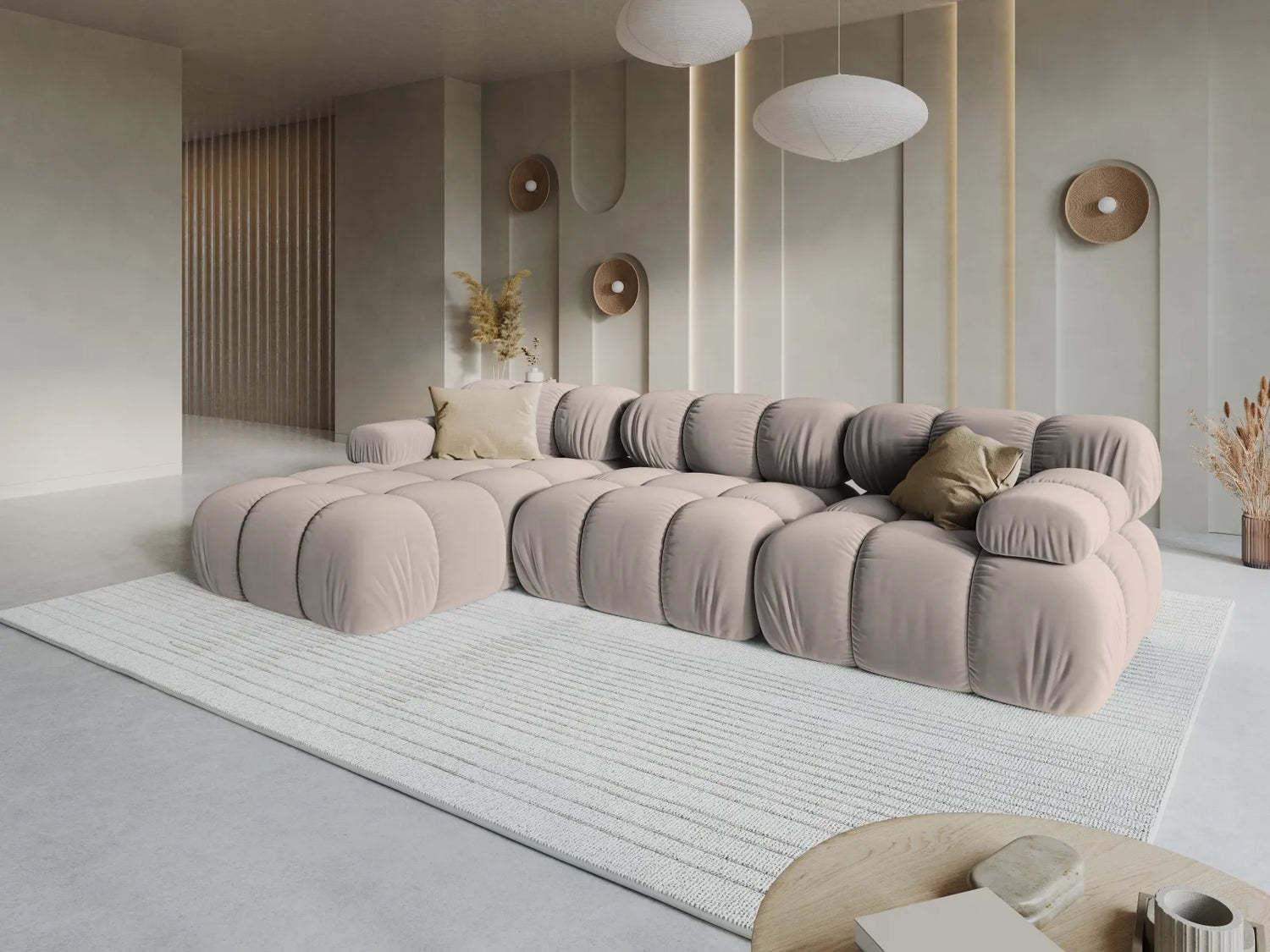 Bellis Modulares 4-Sitzer Sofa Chaise Longue Rechts mit Samt-Stoff (Blu40) in Cappuccino, 282 cm – Bild 9