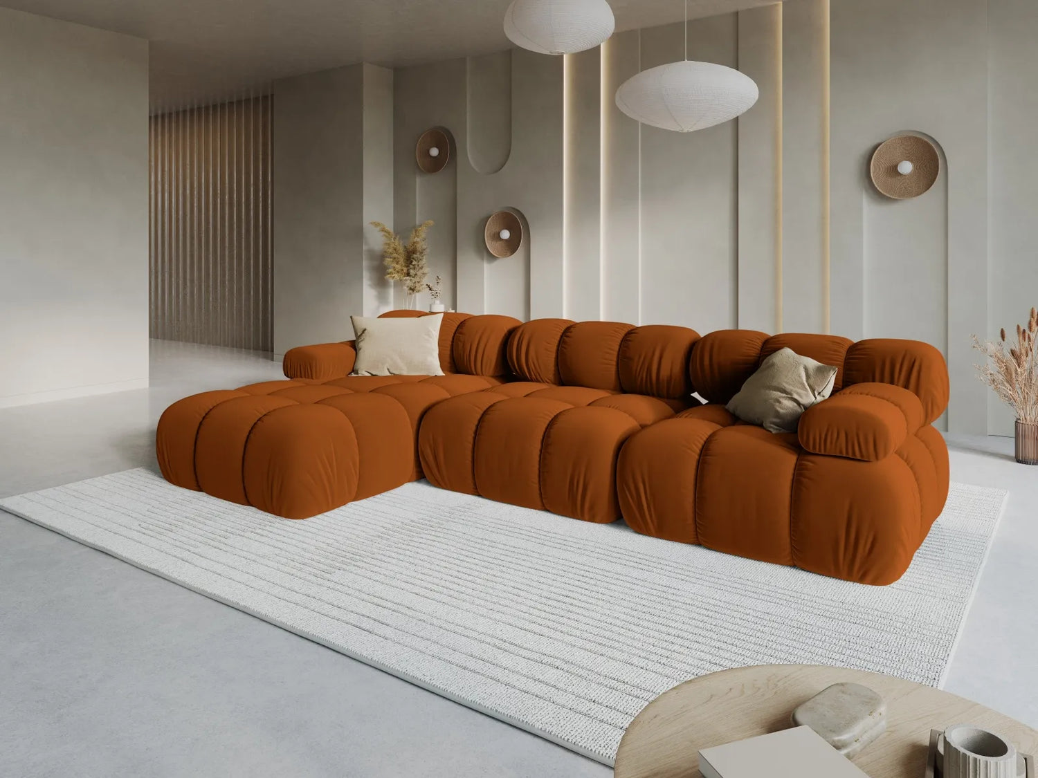 Bellis Modulares 4-Sitzer Sofa Chaise Longue Rechts mit Samt-Stoff (Blu4215) in Terrakotta, 282 cm – Bild 9