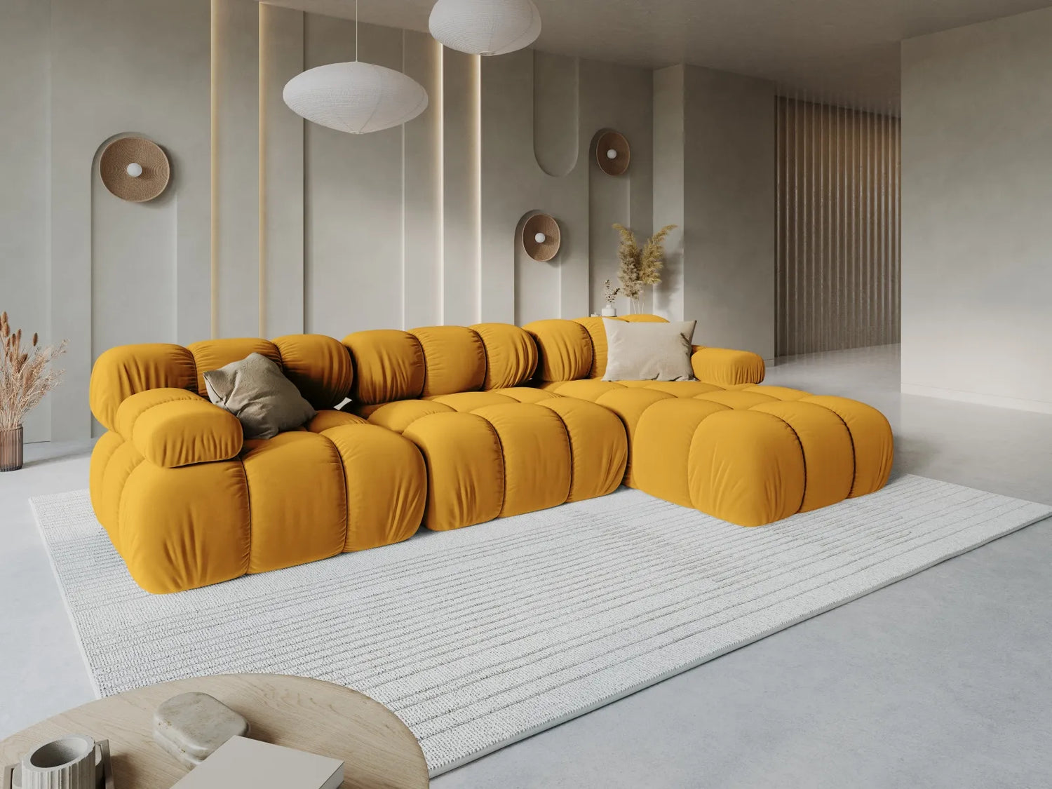 Bellis Modulares 4-Sitzer Sofa Chaise Longue Rechts mit Samt-Stoff (Blu68) in Gelb, 282 cm – Bild 8