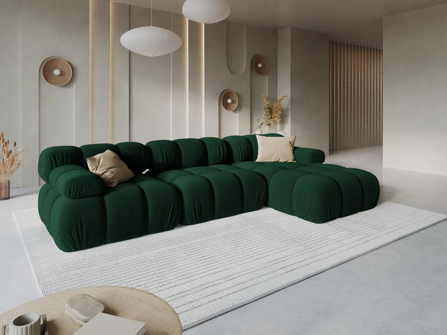Bellis Modulares 4-Sitzer Sofa Chaise Longue Rechts mit Samt-Stoff (Blu78) in Flaschengrün, 282 cm – Bild 9