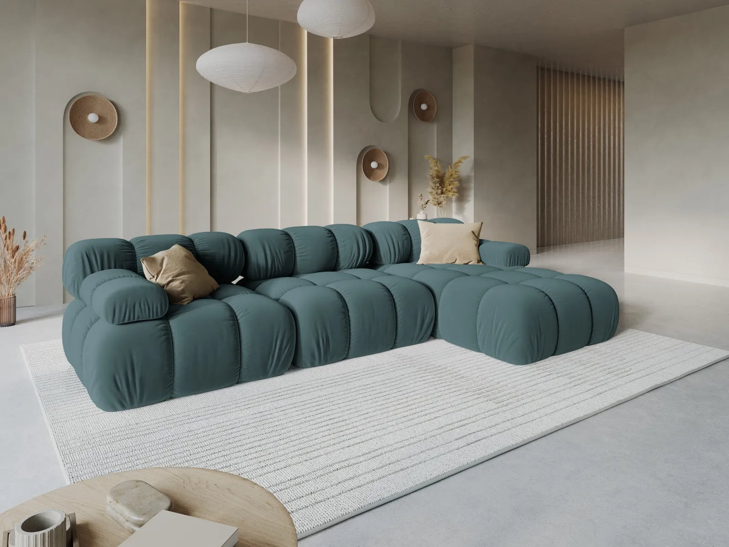 Bellis Modulares 4-Sitzer Sofa Chaise Longue Rechts mit Samt-Stoff (Blu85) in Türkis, 282 cm – Bild 2