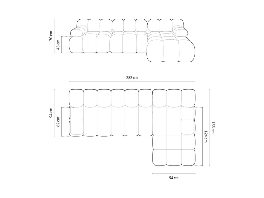 Bellis Modulares 4-Sitzer Sofa Chaise Longue Rechts mit Samtbezug oder 3D-Stoff, 282 cm – Bild 2